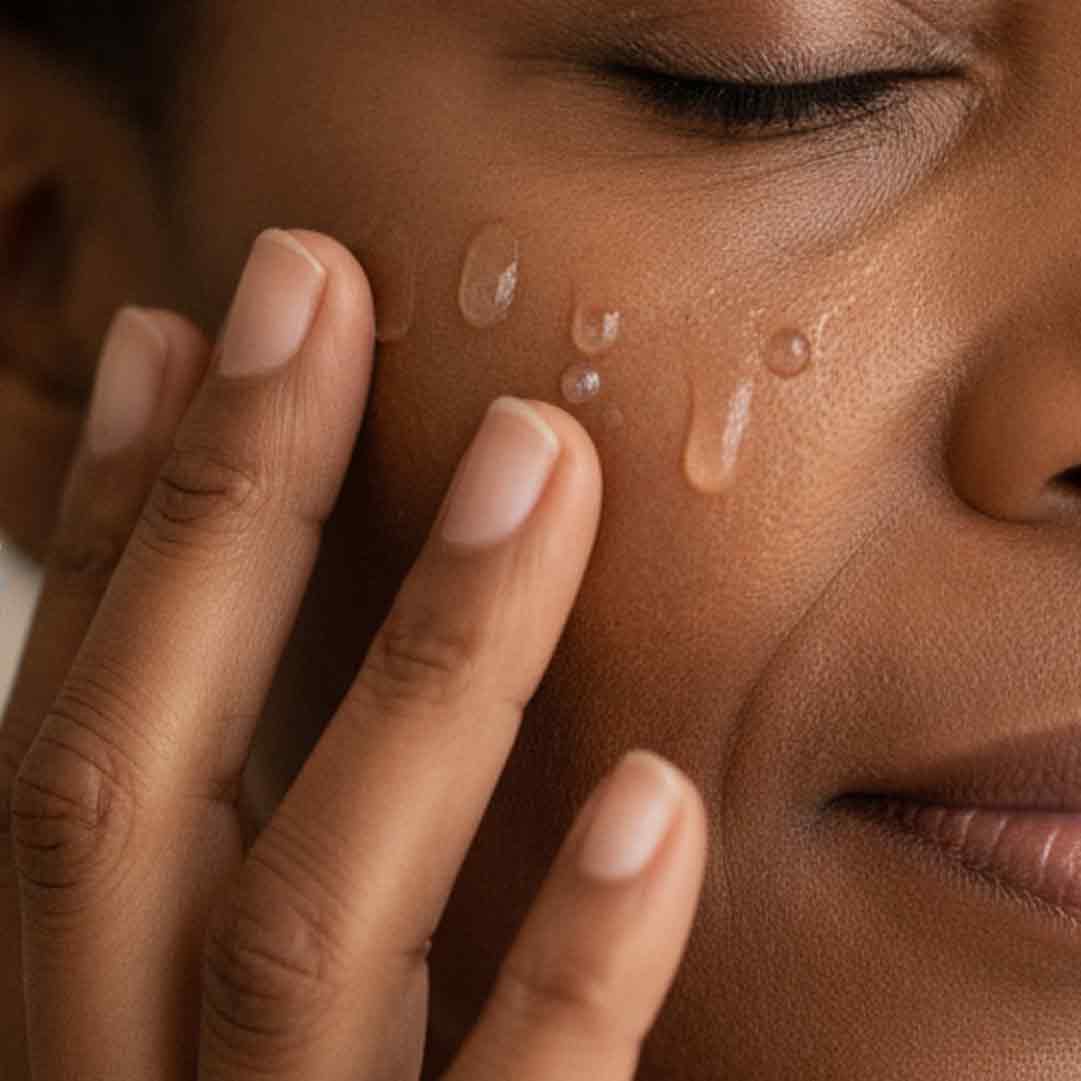 Close up of dry, dehydrated skin on a woman's cheek